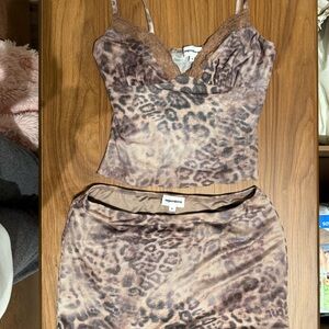 superdown Leopard-Print Satin Cami and Skirt Set - Brown Taupe